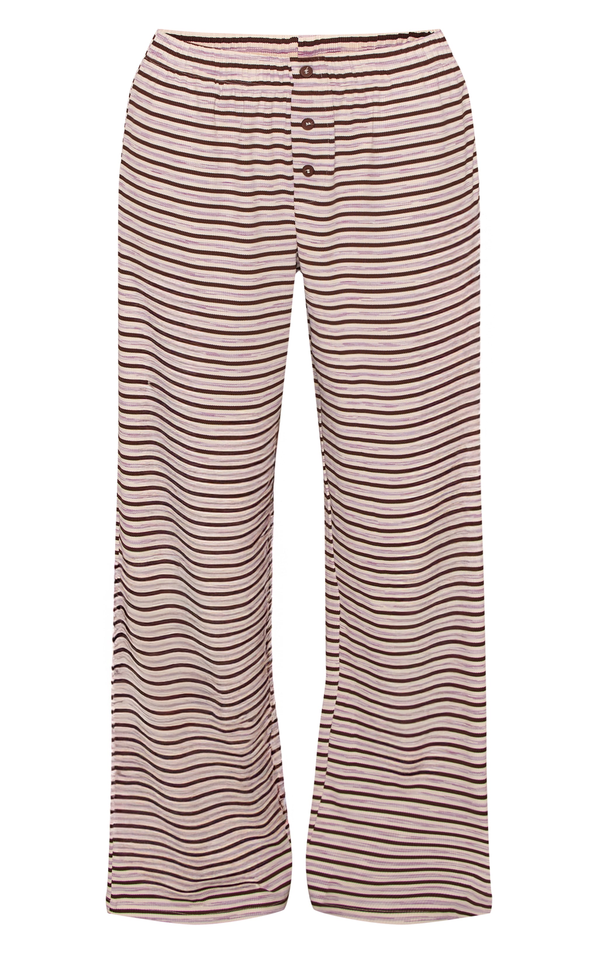 Dark Brown Stripe Soft Rib Relaxed Elasticated Trousers image 5