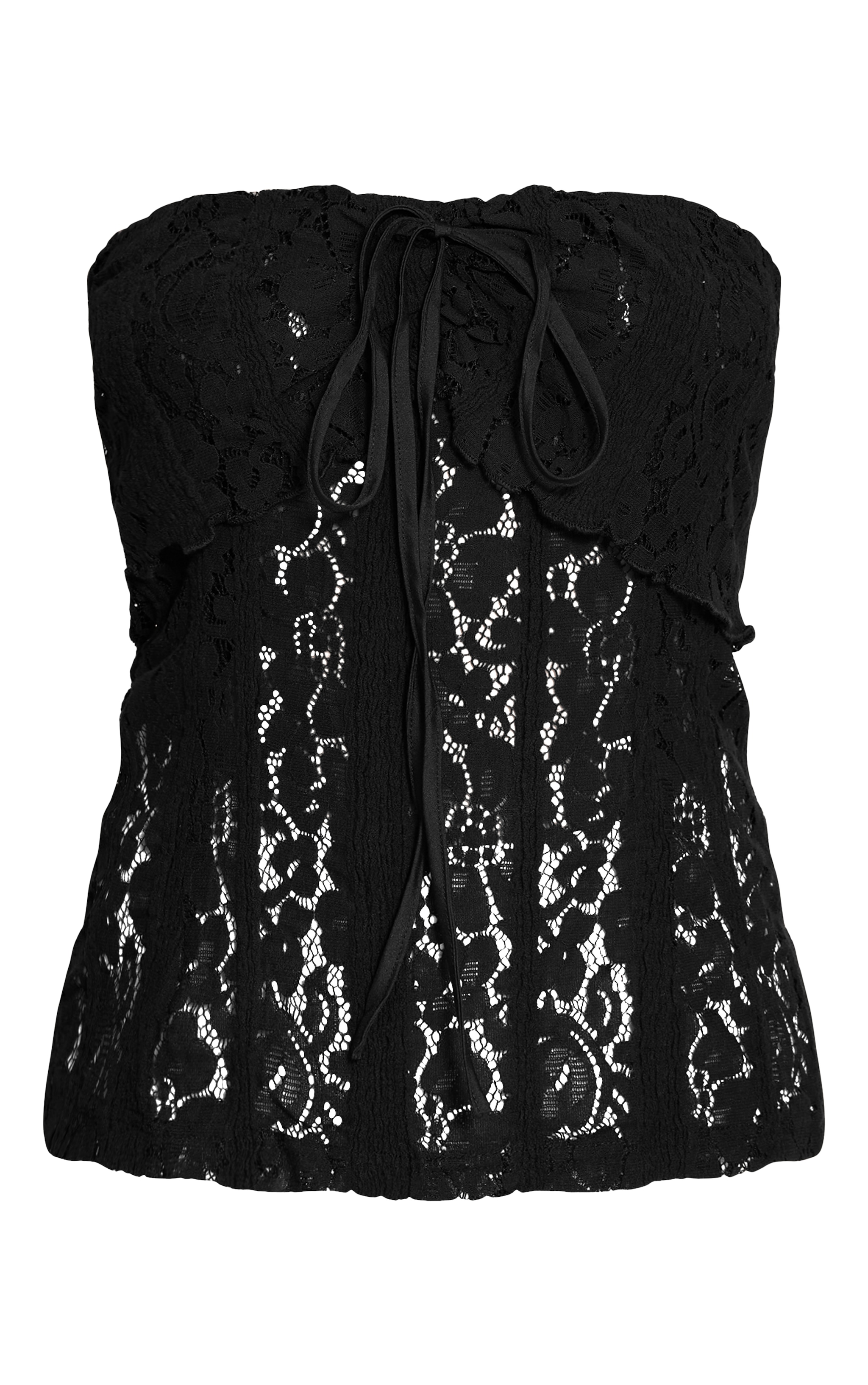 Black Fitted Lace Bandeau Longline Top image 5