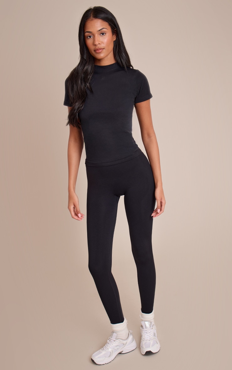 Tall Black Seamless Logo High Waist Scrunch Bum Leggings image 1