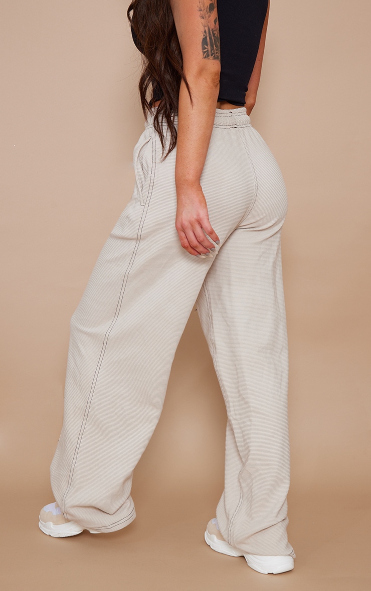 Cream Cord Contrast Stitch Drawstring Wide Leg Trousers image 3