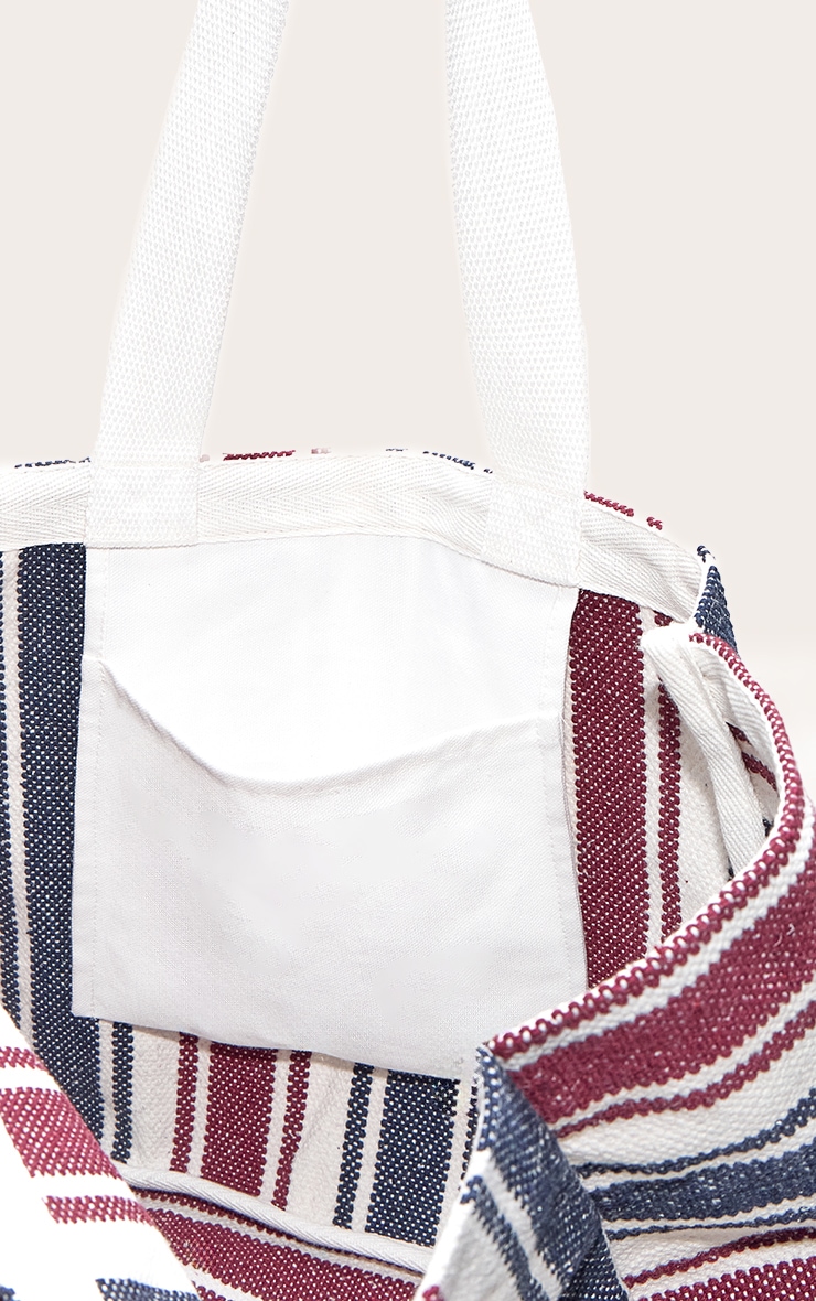 Navy and Burgundy Striped Beach Bag image 4