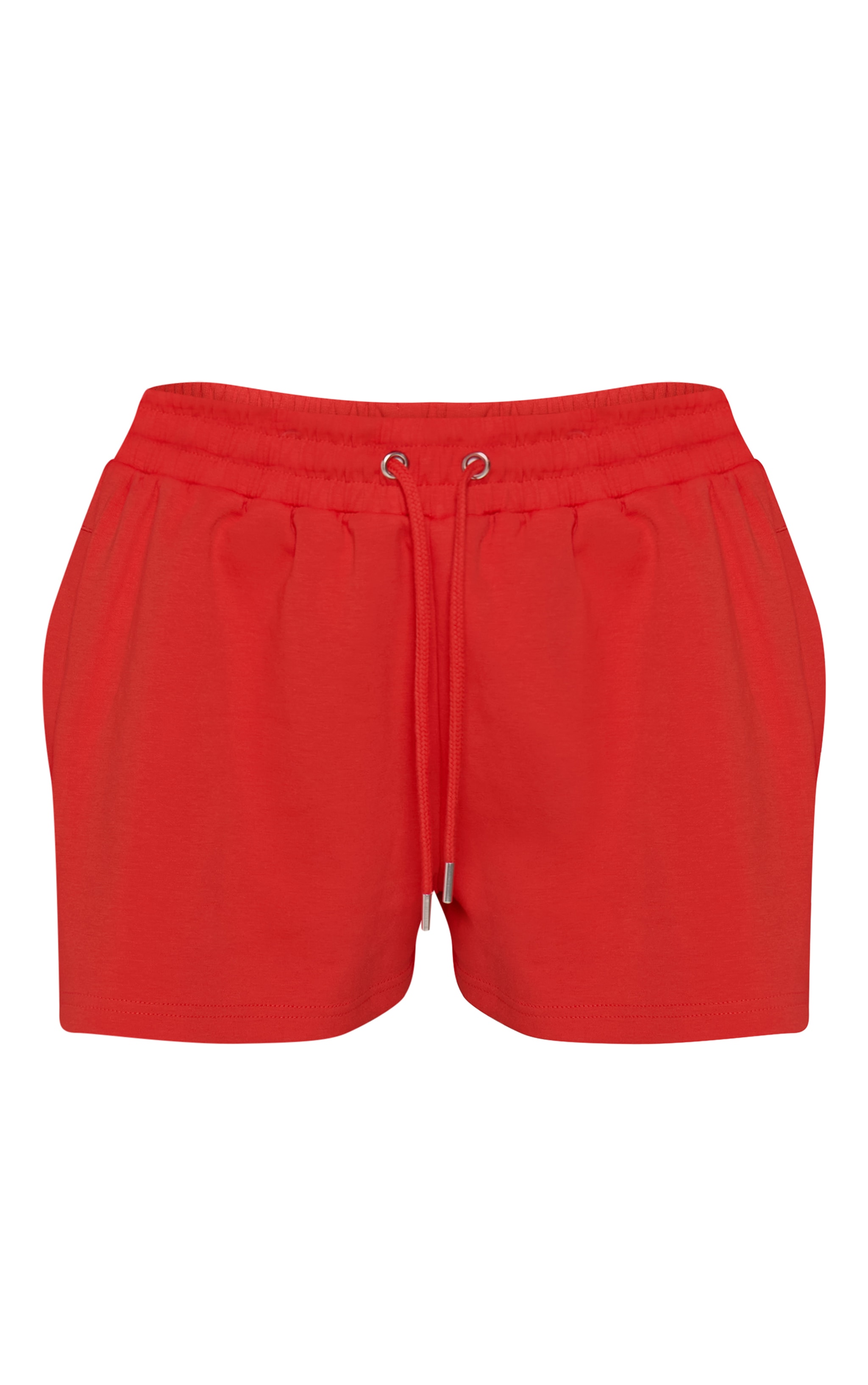 Red Embroidered Interlock Shorts image 6