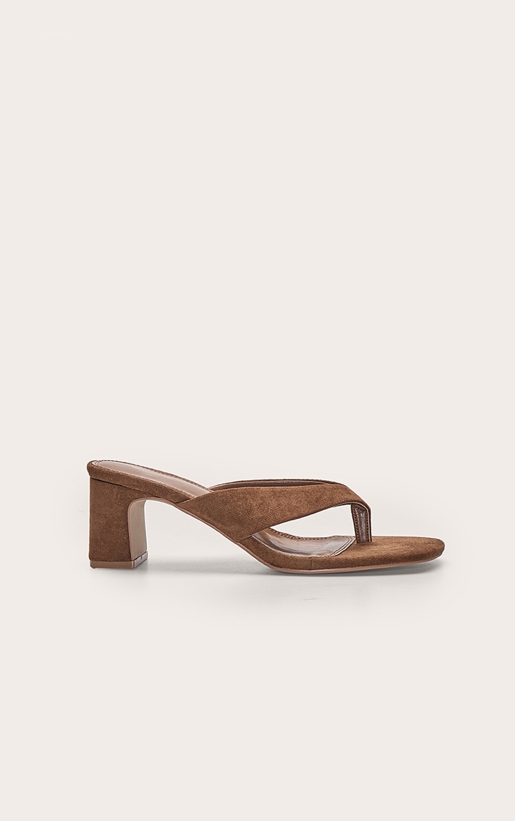 Tan Faux Suede Low Block Heel Toe Thong Mules image 2