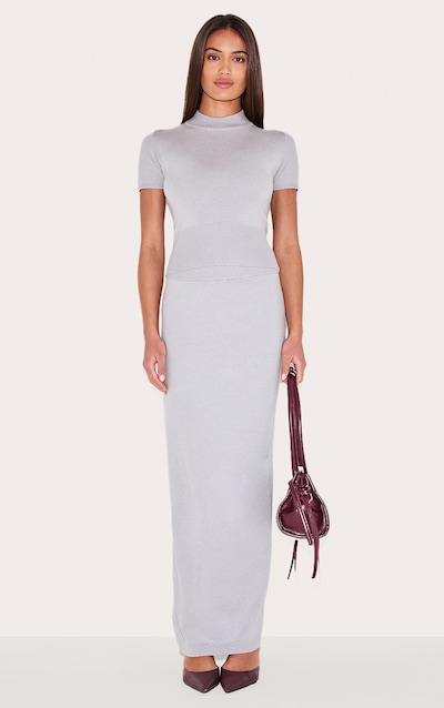 Jupe longue basique en maille tricot gris cendré
