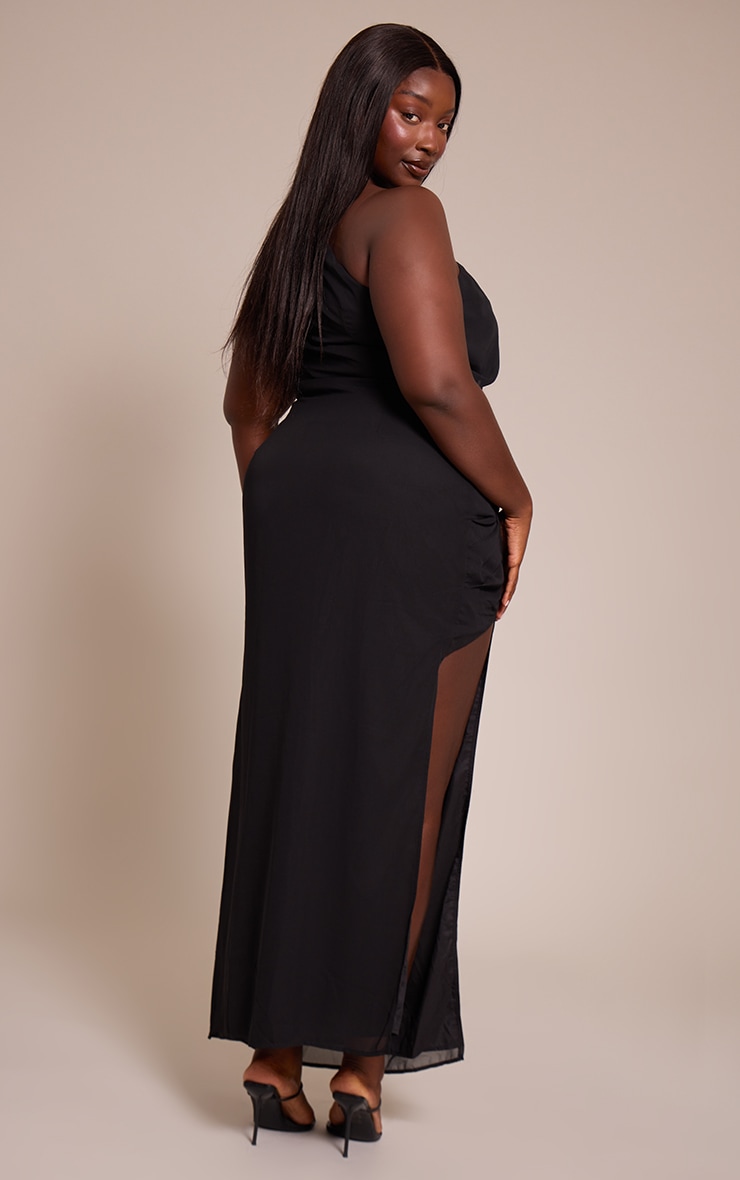Plus Black Chiffon One Shoulder Maxi Dress image 2