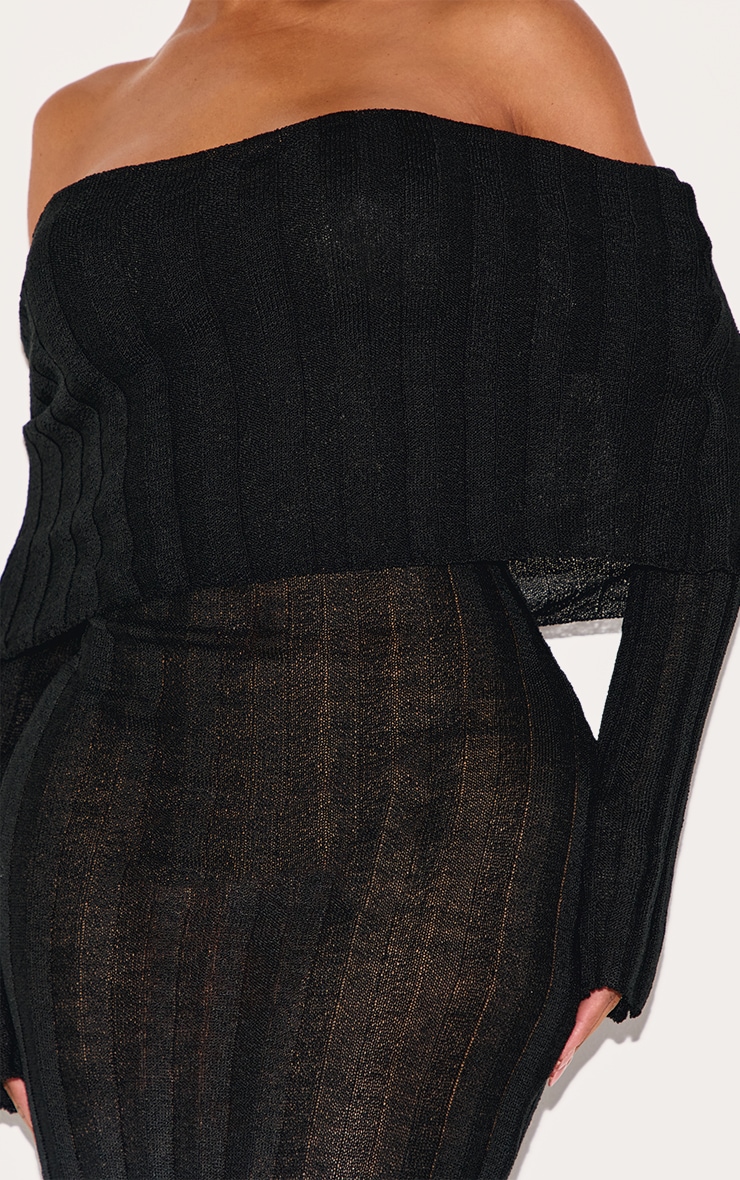 Shape Black Rib Bardot Long Sleeve Maxi Dress | Shape