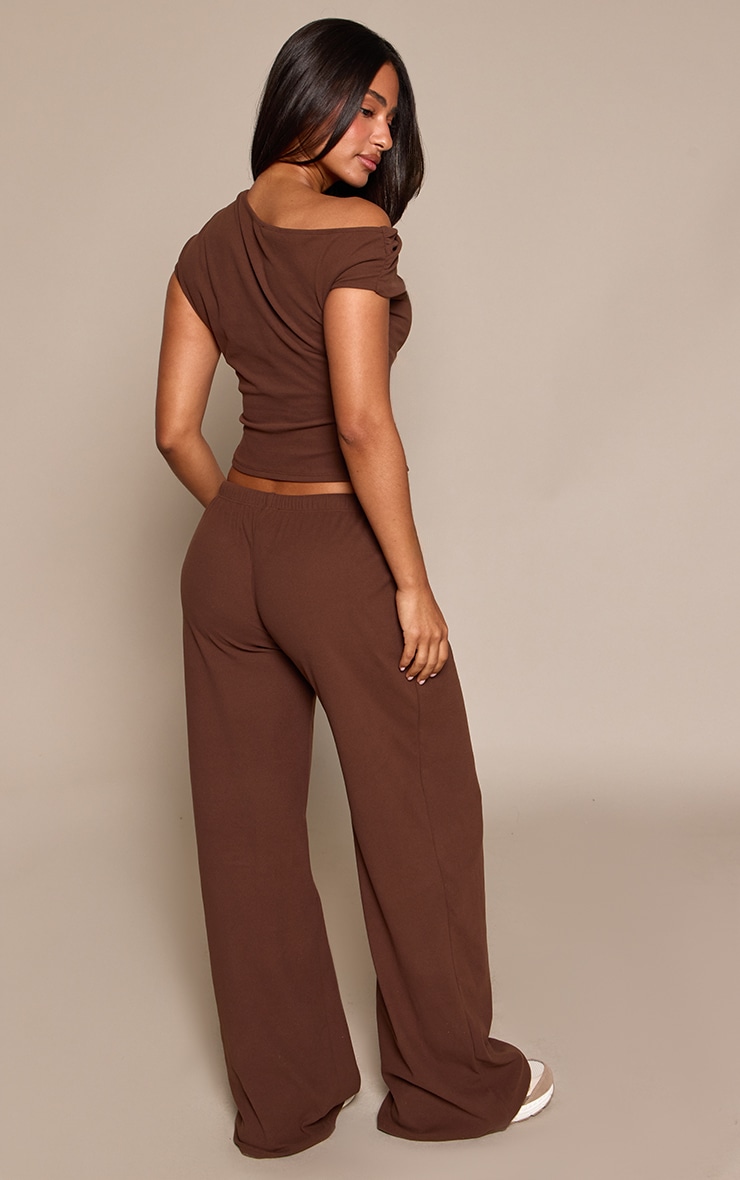 Petite Chocolate Super Soft Wide Leg Drawstring Trousers  image 3