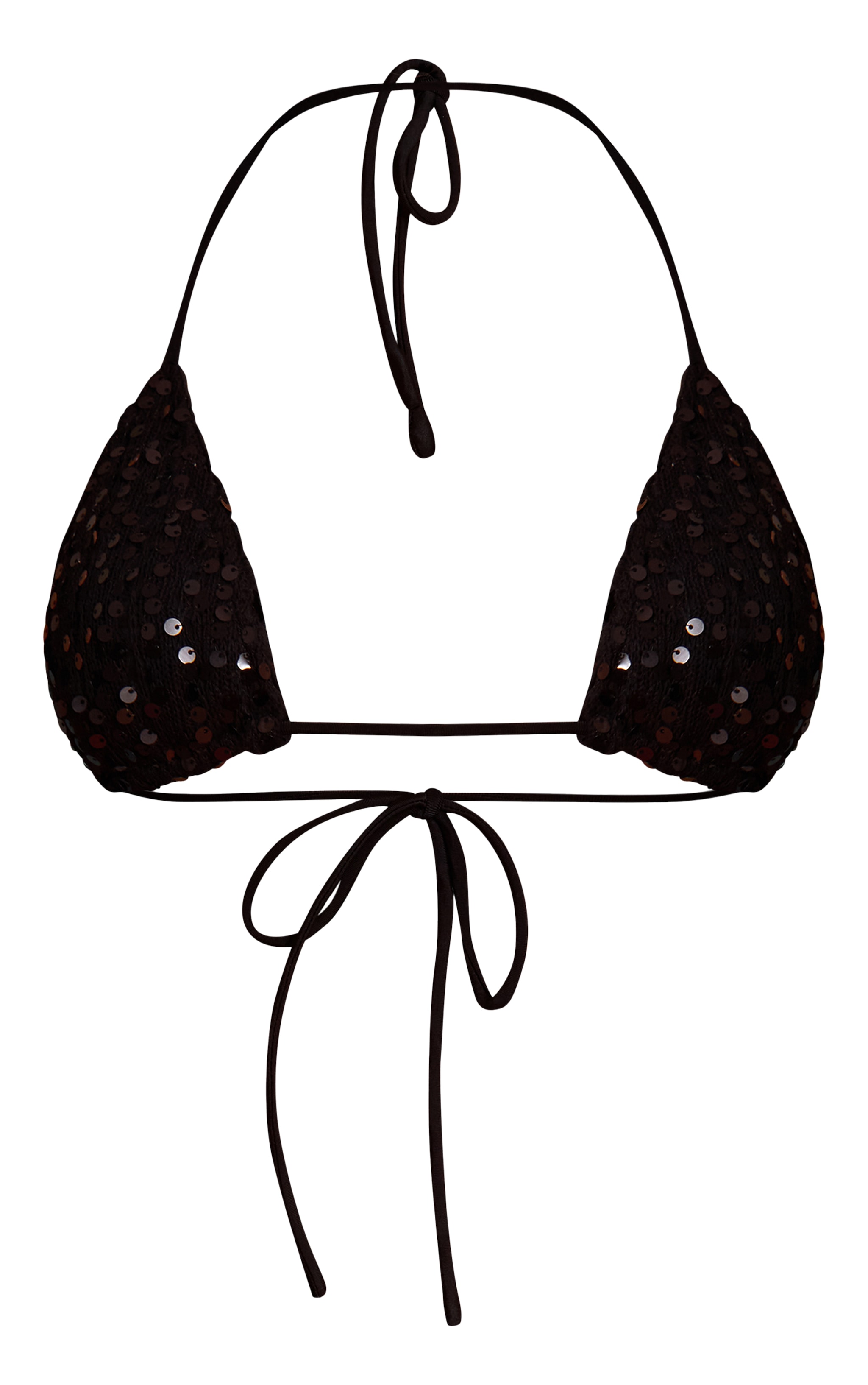 Black Sequin Knit Triangle Bikini Top image 5