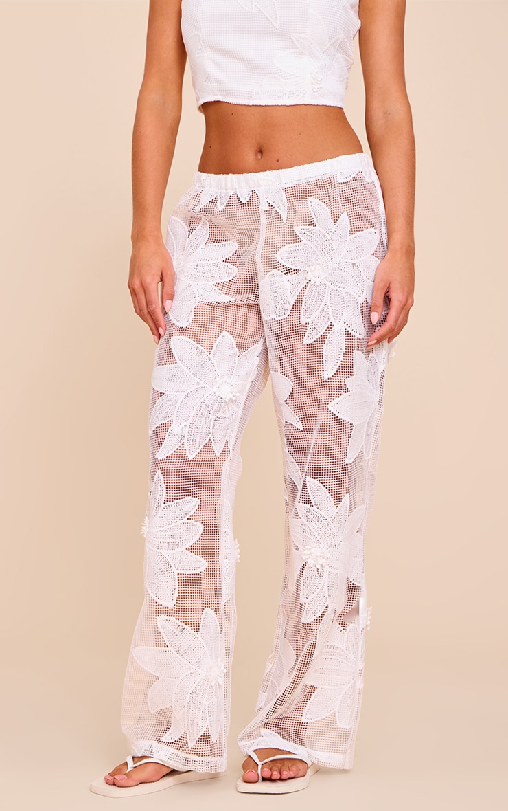 Petite White Applique Wide Leg Pants image 2