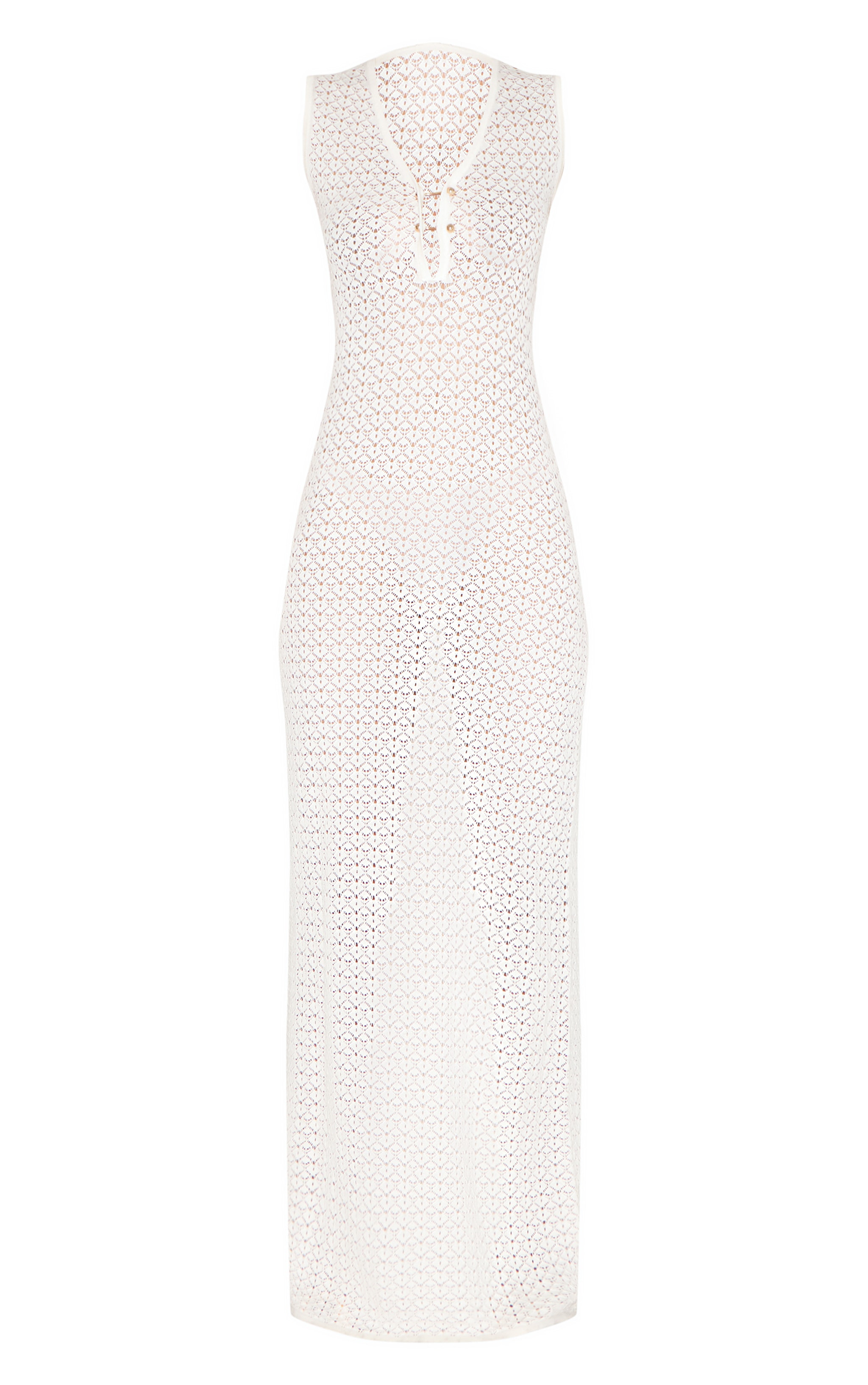White Maxi Crochet Trim Dress image 5