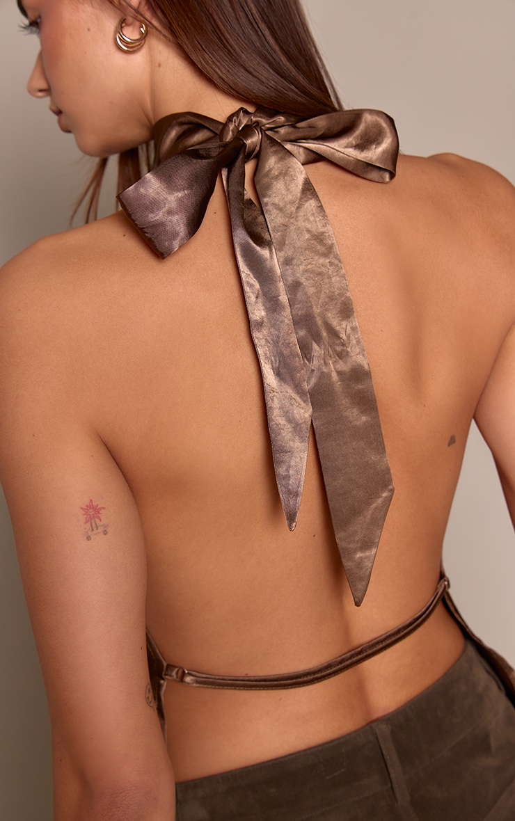 Light Brown Satin Halterneck Back Detail Top image 4