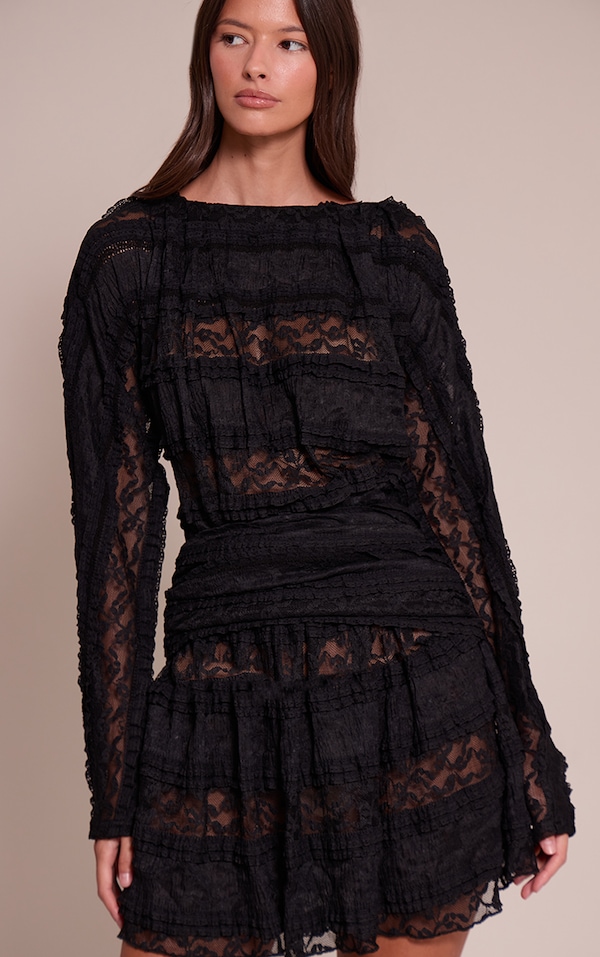 Black lace Boat Neck Mini Shift Dress