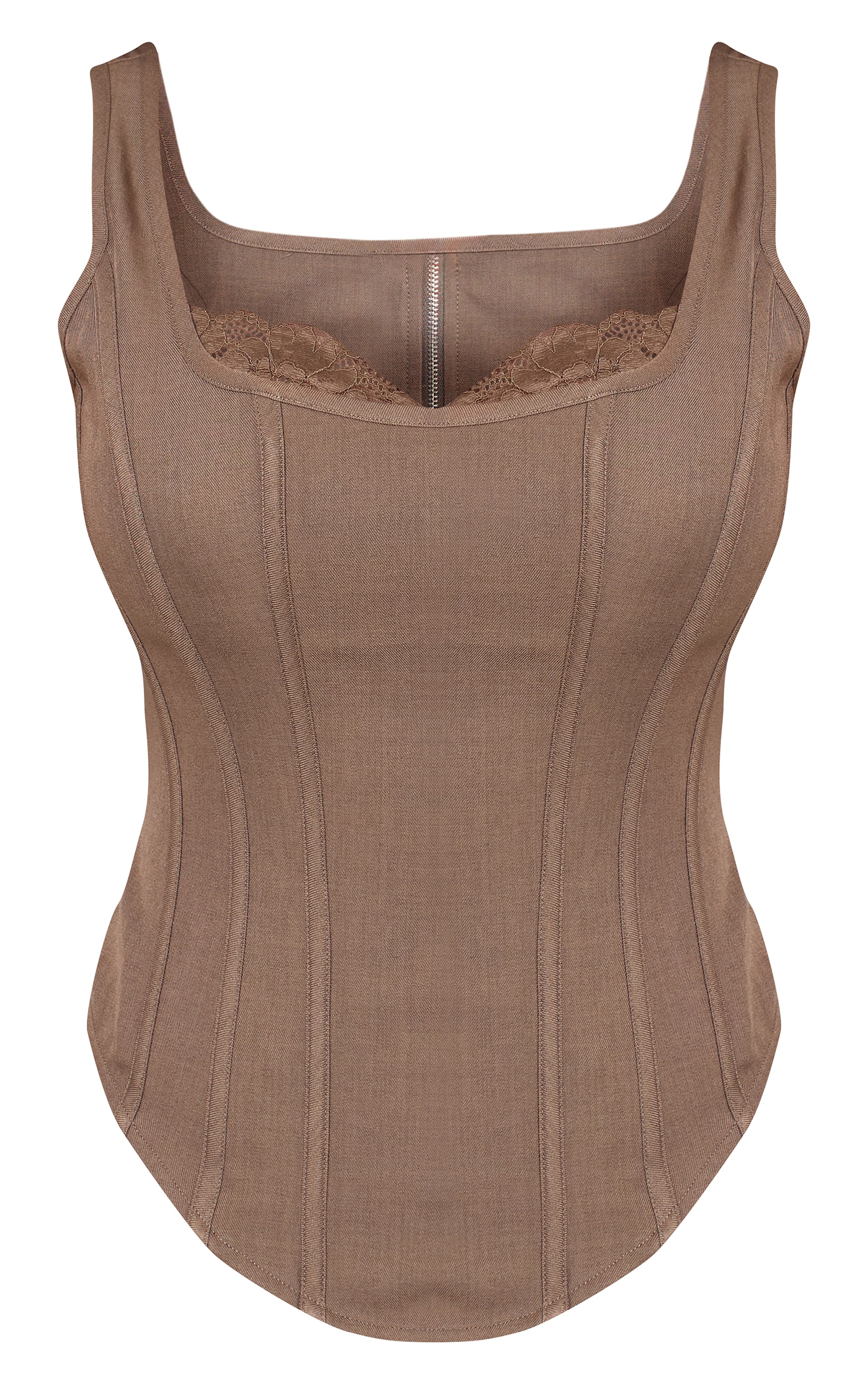 Shape Mocha Square Neck Lace Trim Longline Corset Top image 5