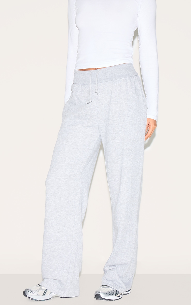 Tall Grey Marl Straight Leg Fold Over Sweatpants image 2