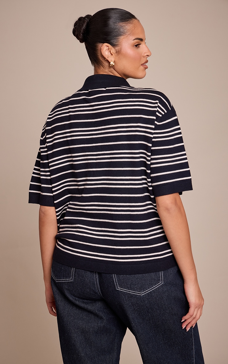 Plus Navy Polo Short Sleeve Knit Rugby Top image 2
