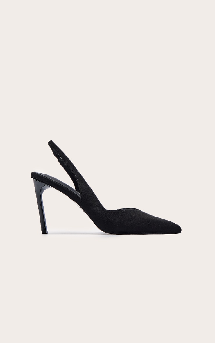 Black Faux Suede Slingback Heeled Court Shoe image 2