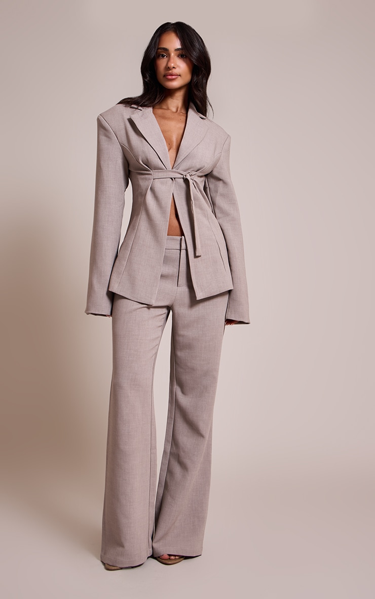 Petite Ash Grey Front Buckle Cinched Blazer image 3