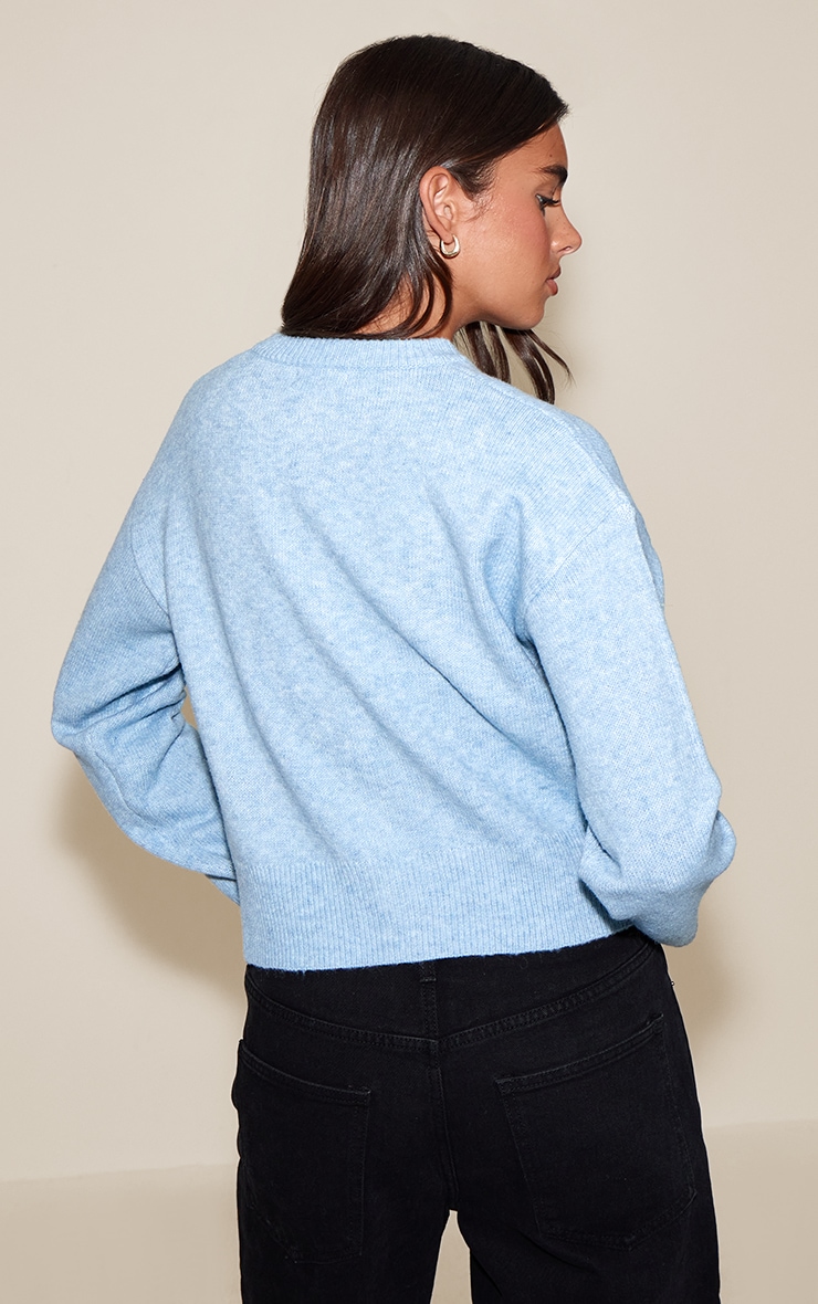 Light Blue Crew Neck Knit Cardigan image 2
