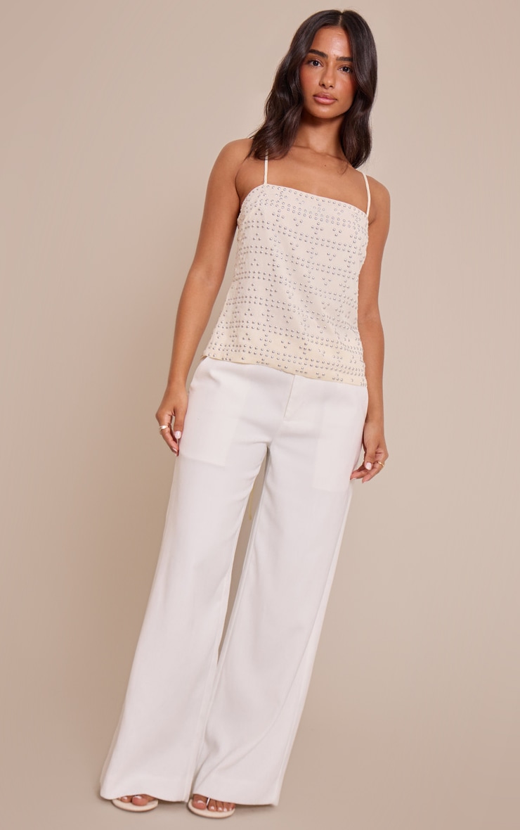Petite Cream Stud Tie Back Cami Top image 3