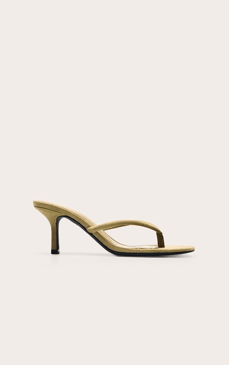 Olive Faux Suede Round Toe Thong Mid Heeled Mules image 2