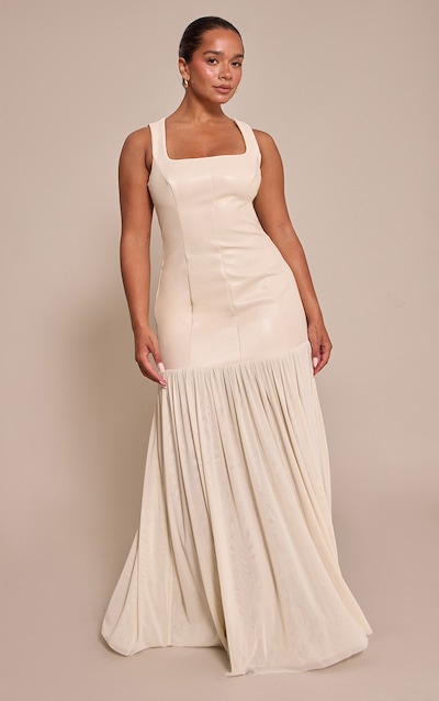 Shape Stone Faux Leather Contrast Dropped Hem Maxi Dress