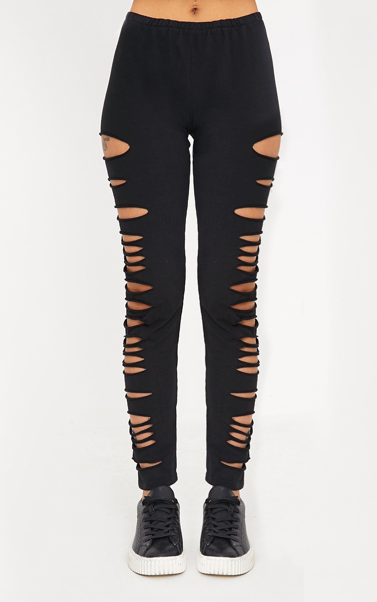 Carlie Black Distressed Leggings Leggings PrettyLittleThing USA