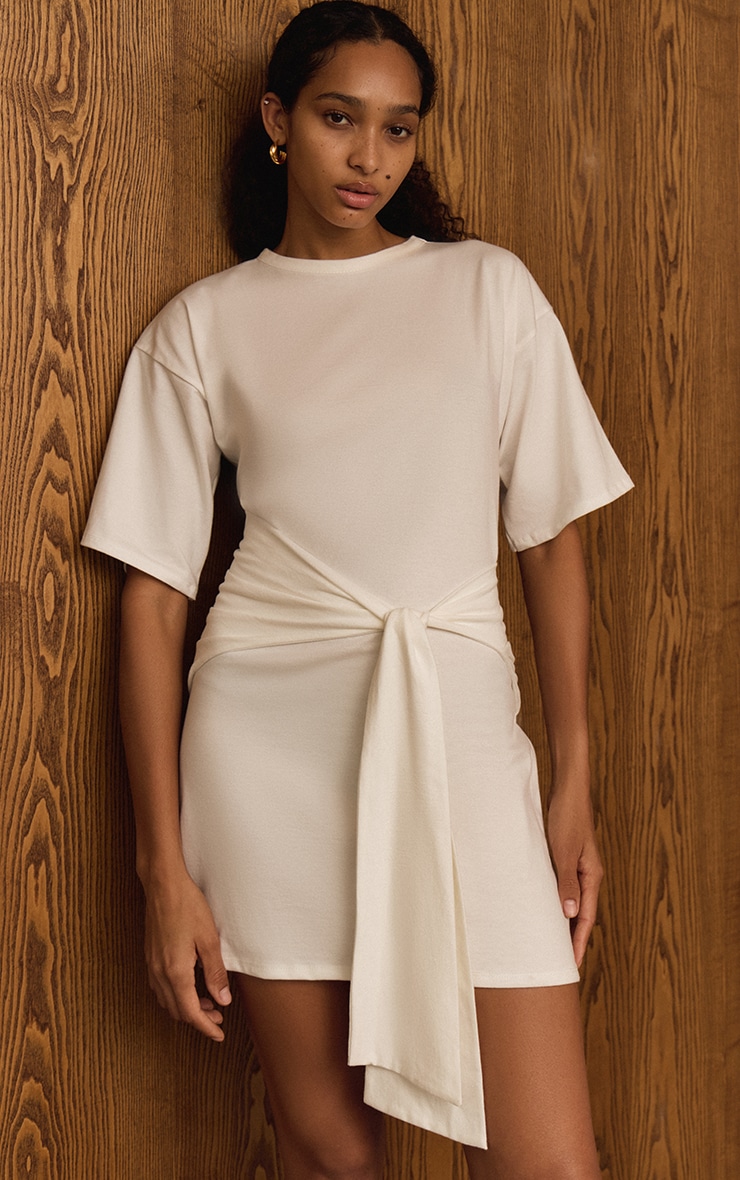 White Wrap Detail T-Shirt Dress image 1