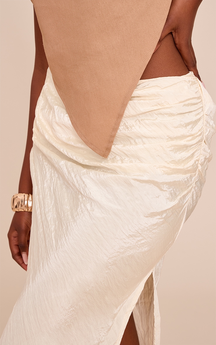 Cream Textured Woven Maxi Skirt image 4