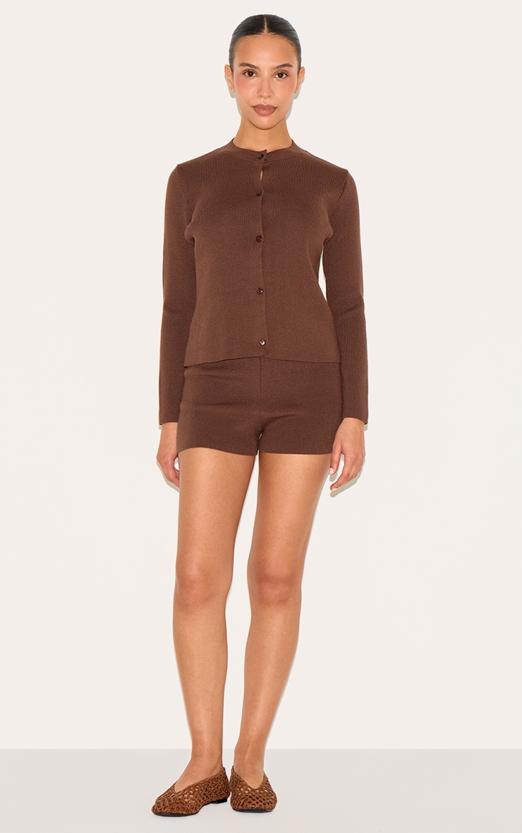 Petite Chocolate Knitted Button Up Cardigan image 3