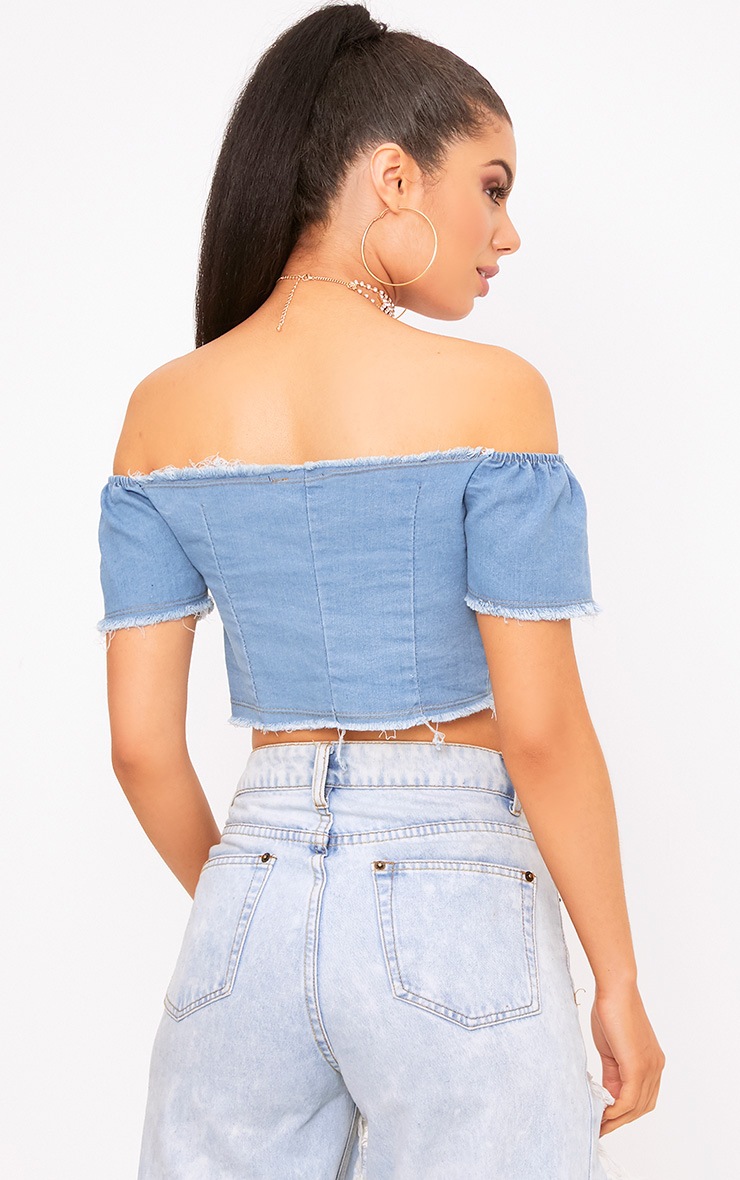 Light Wash Denim Corset Top Denim PrettyLittleThing