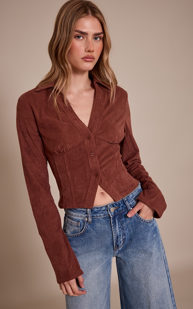 Brown Corduroy Fitted Shirt