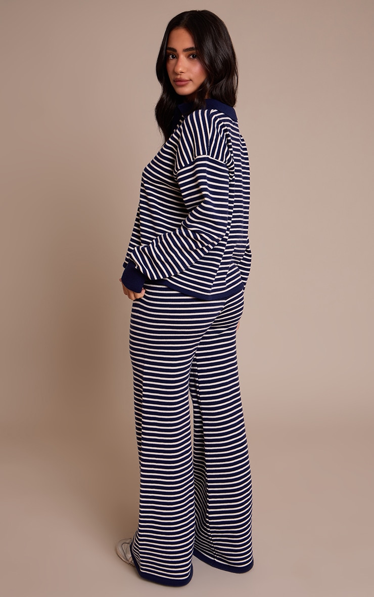 Petite Navy Striped Knitted Pants image 3
