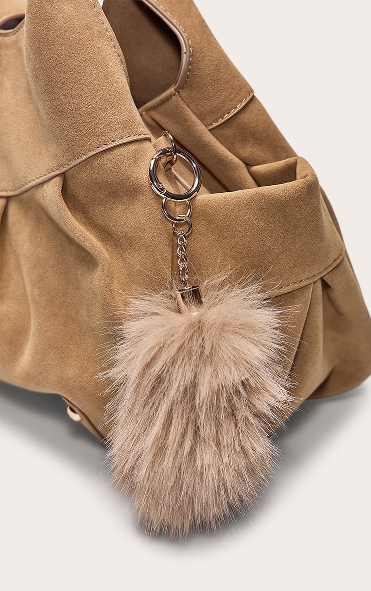 Camel Faux Suede Faux Fur Trim Handbag image 5