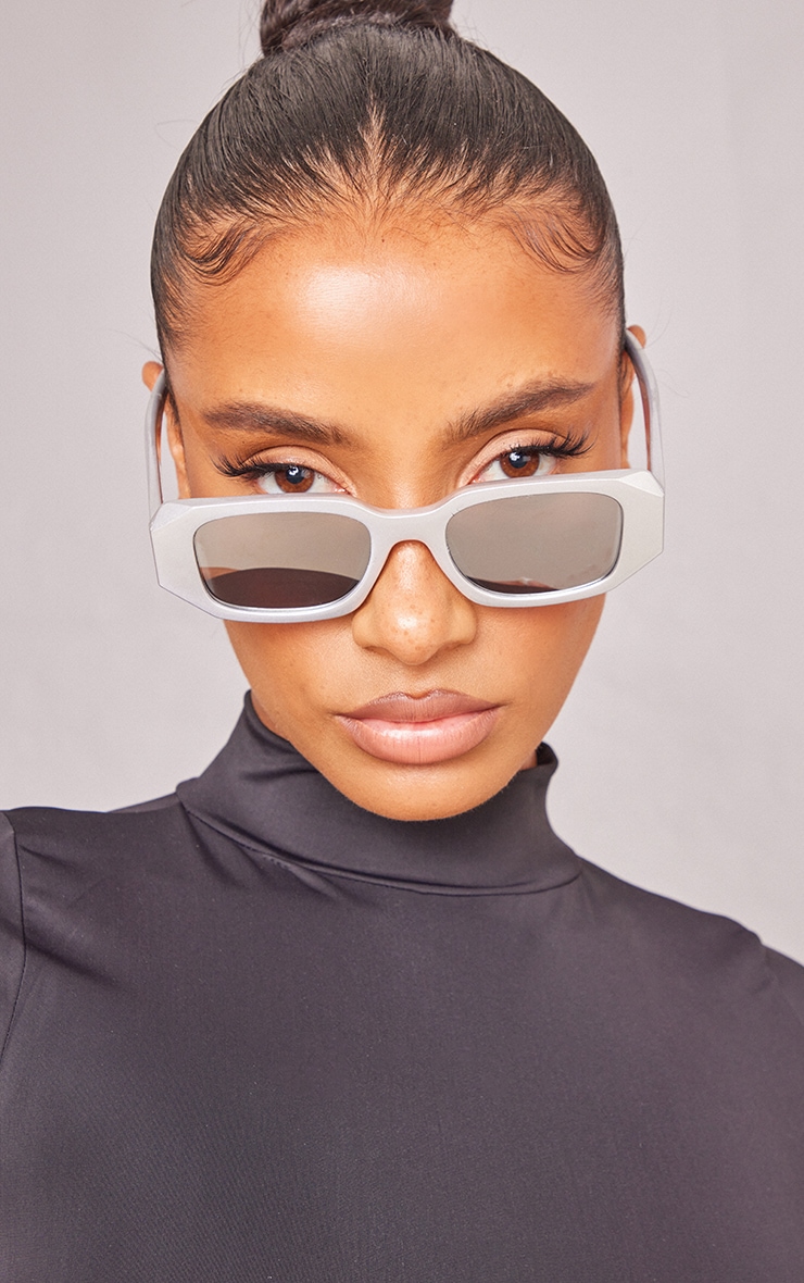 Silver Diamond Detail Rectangular Frame Sunglasses image 1