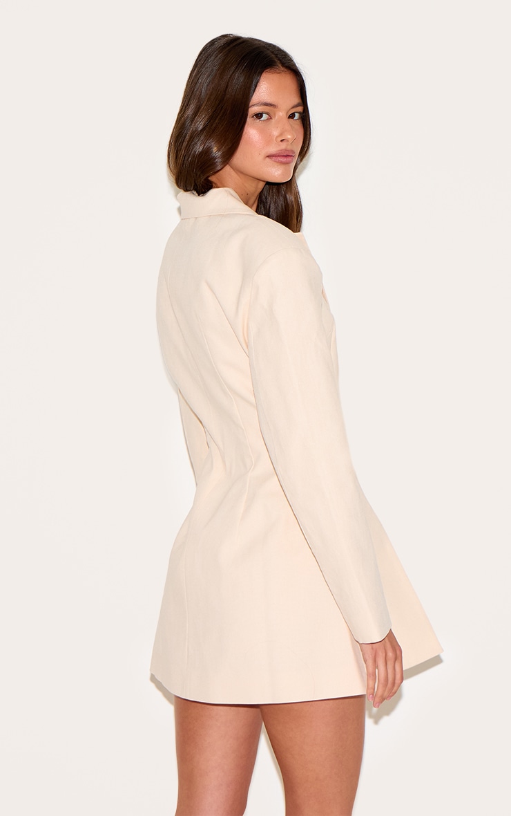Cream Linen Blend Tie Detail Blazer Dress image 2