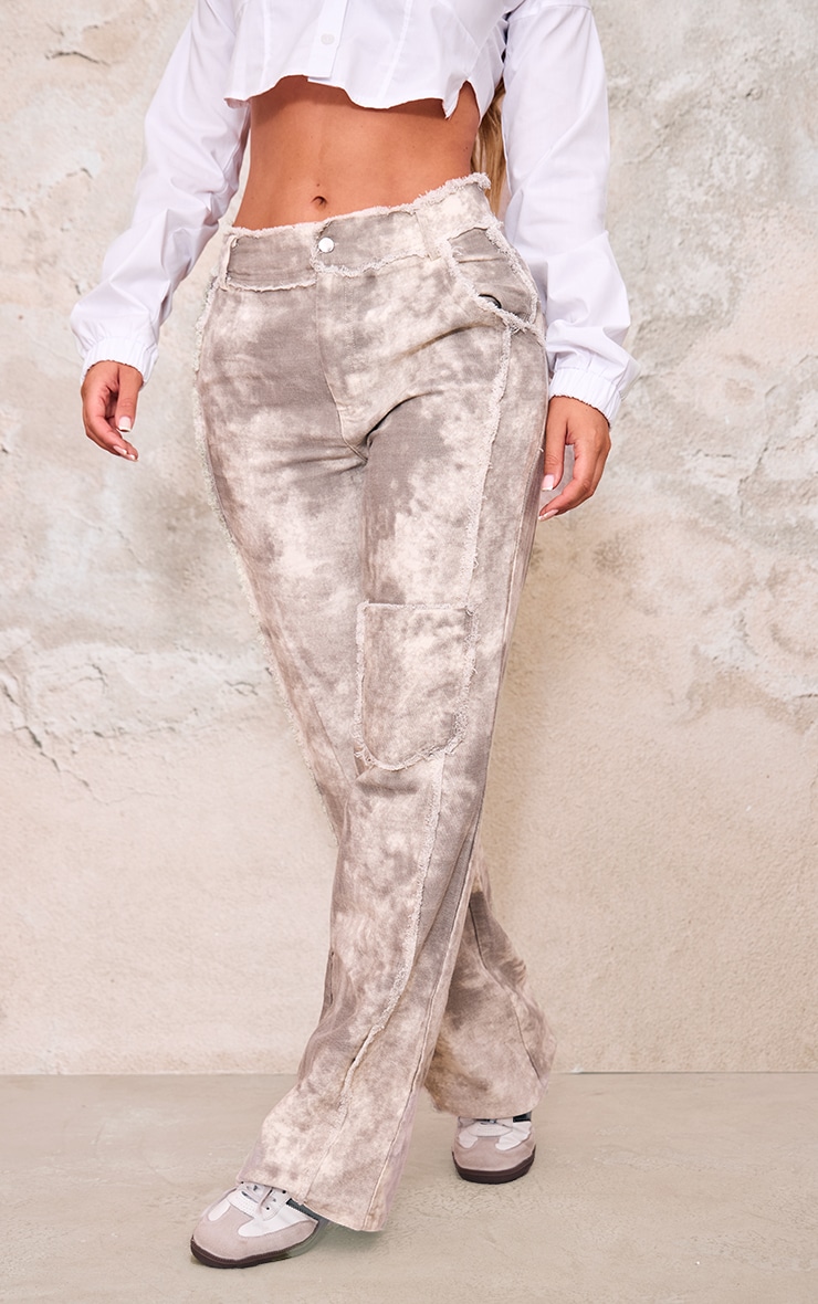 Stone Washed Twill Exposed Seam Straight Leg Pants image 2