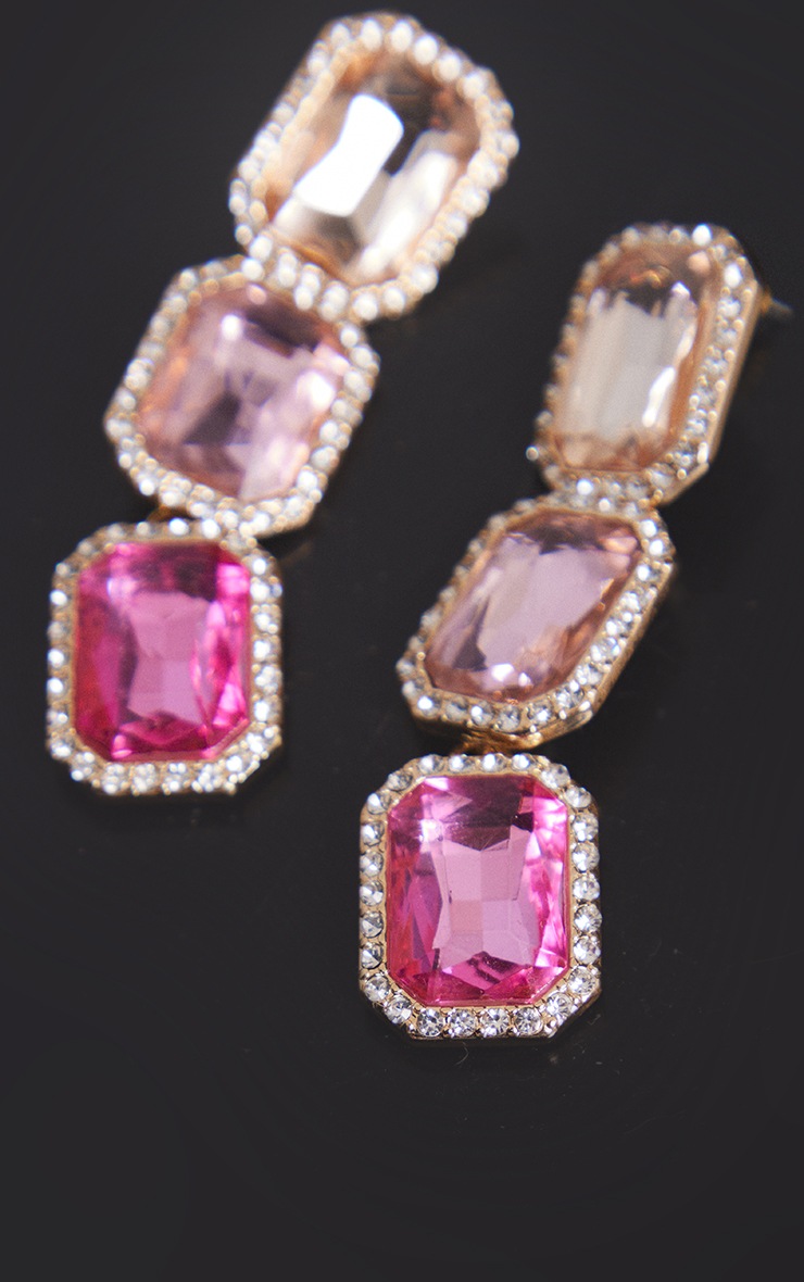 Pink Ombre Jeweled Statement Earrings image 2