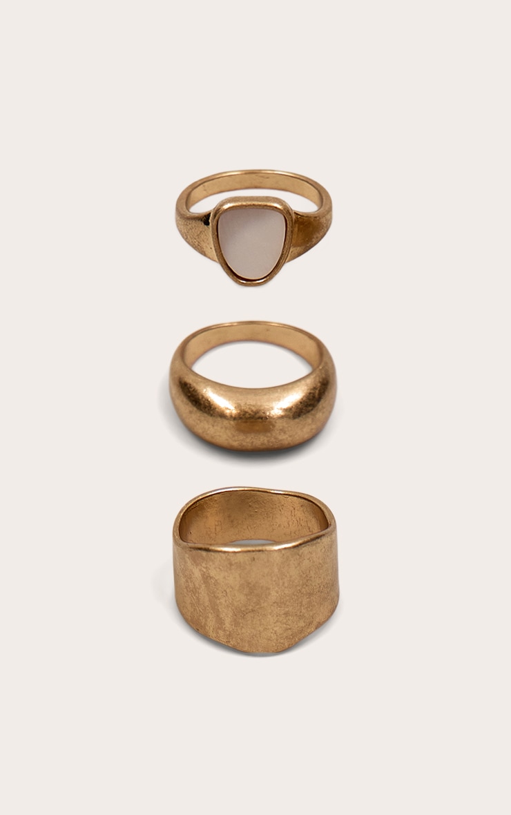 Gold Brushed Textured Mother of Pearl Ring Pack image 2