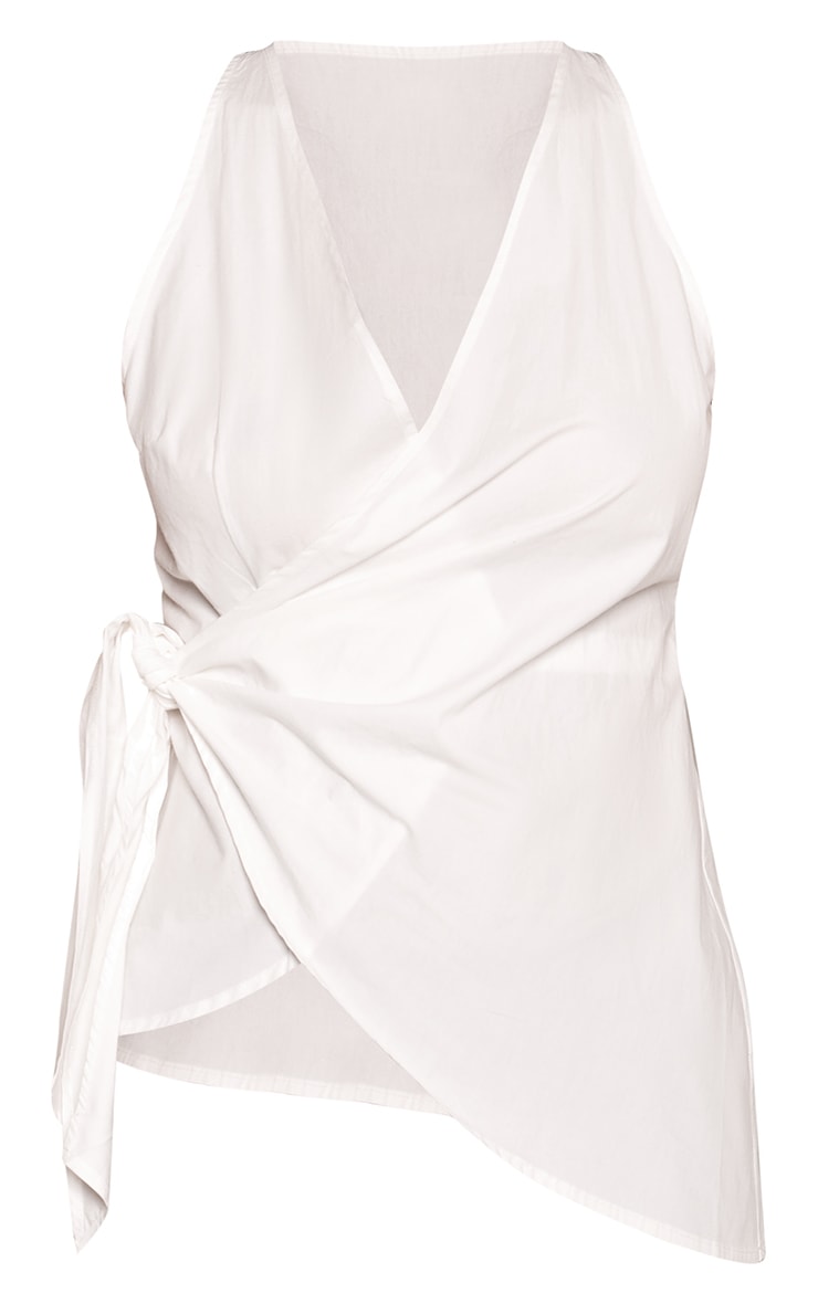 White Knot Tie Detail Sleeveless Shirt image 5