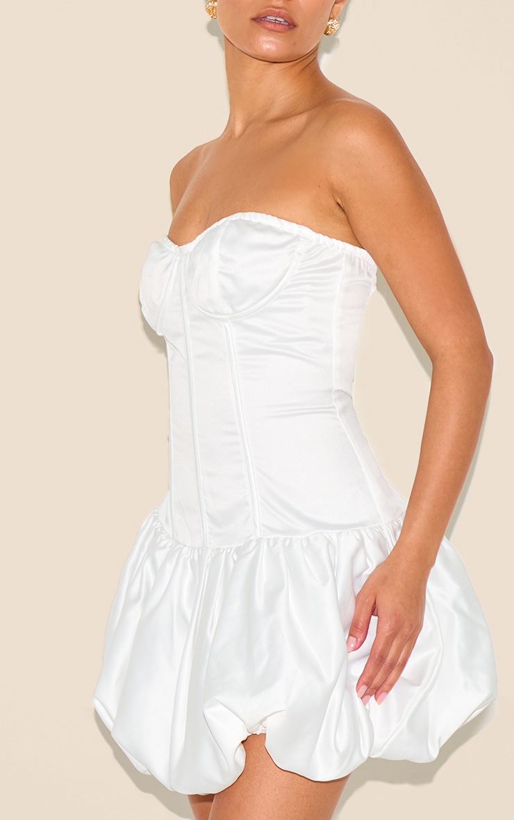 Petite White Satin Corset Puffball Dress image 4