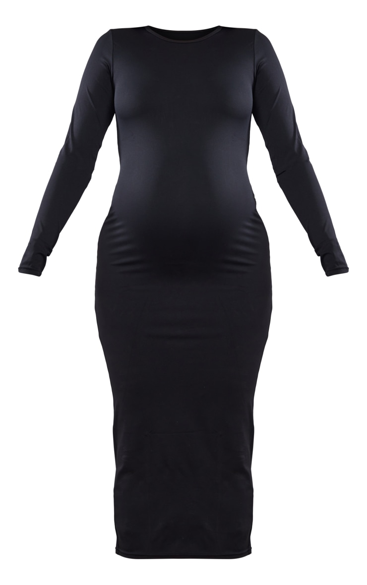 Maternité Robe de grossesse longue noire Sculpt Luxe à manches longues image 5