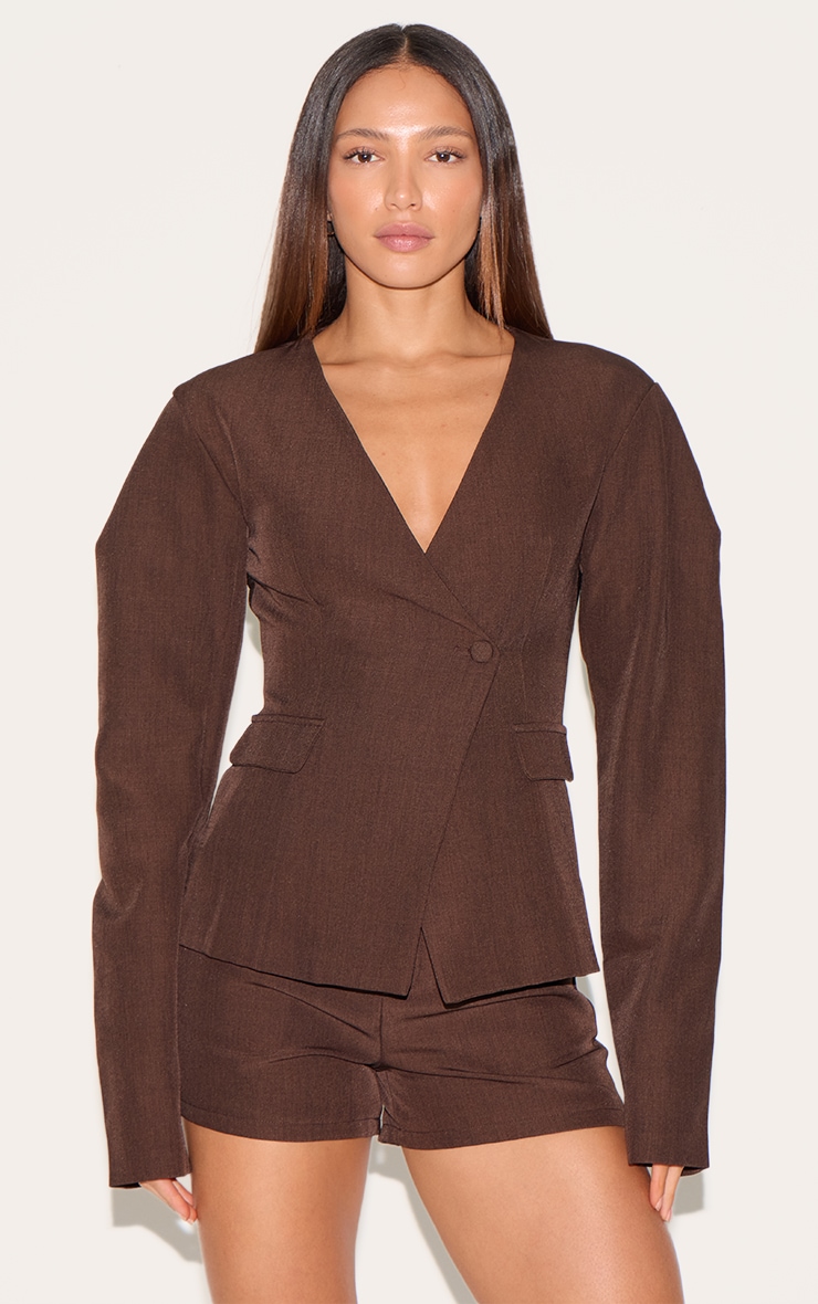 Tall Short de tailleur tissé chocolat à taille mi-haute image 4
