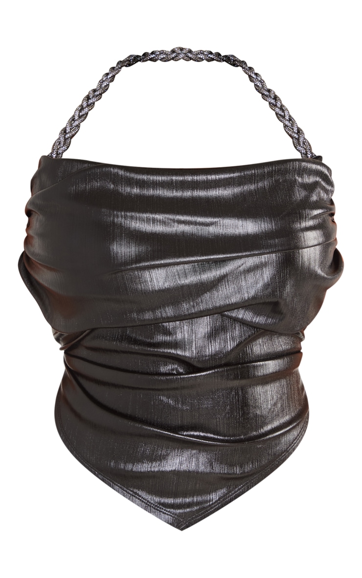 Plus Black Metallic Chain Detail Cowl Neck Top image 5