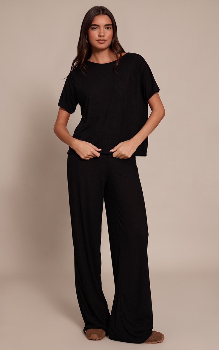 Black Sheer Textured Flowy T-shirt image 3