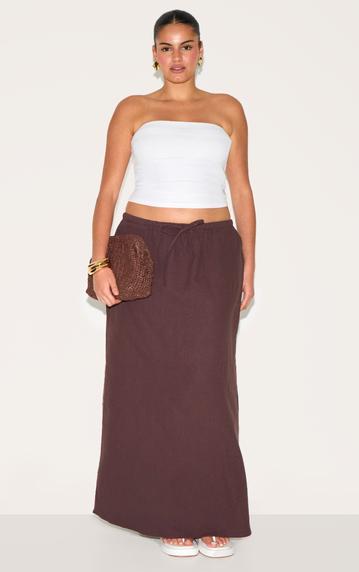 Plus Chocolate Premium Linen Drawstring Maxi Skirt image 2