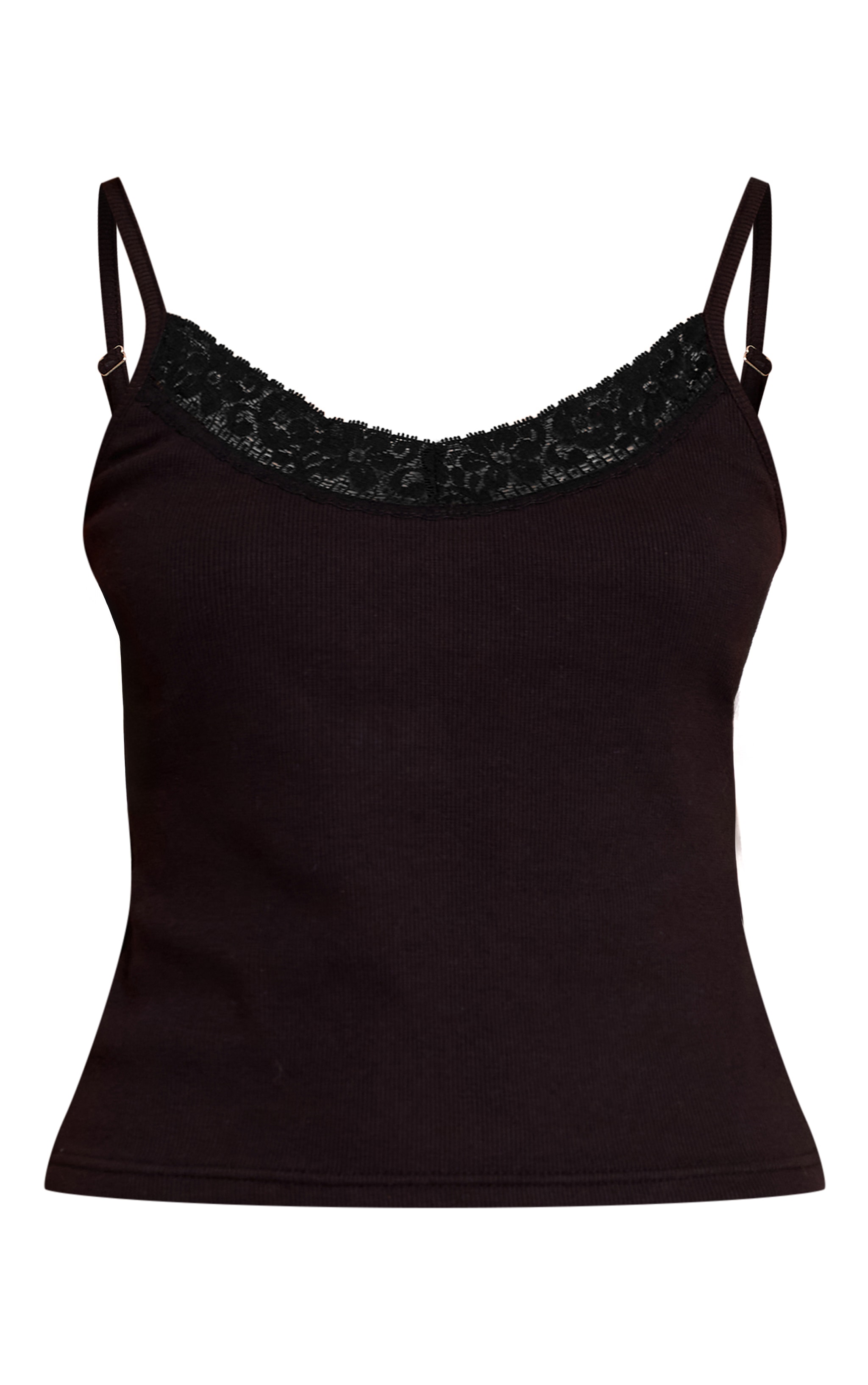 Black Ribbed Lace Trim Cami Top  image 5