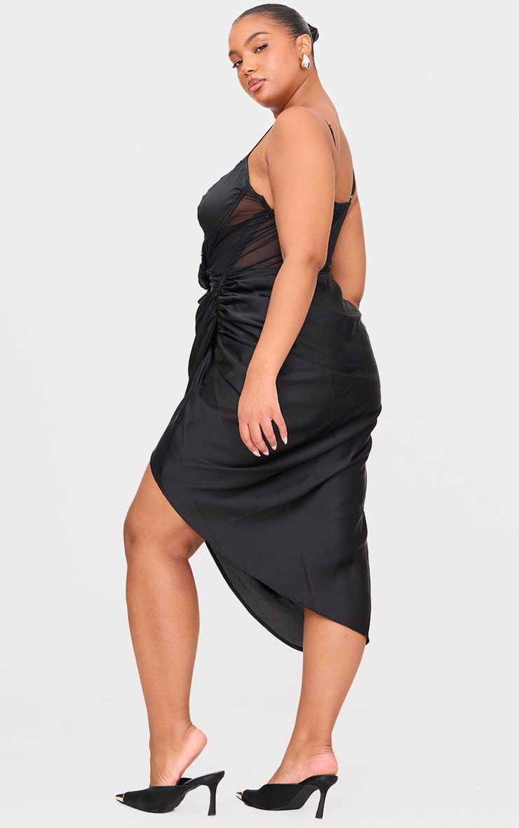 Plus Black Lace Insert Cup Detail Ruched Side Midi Dress image 2