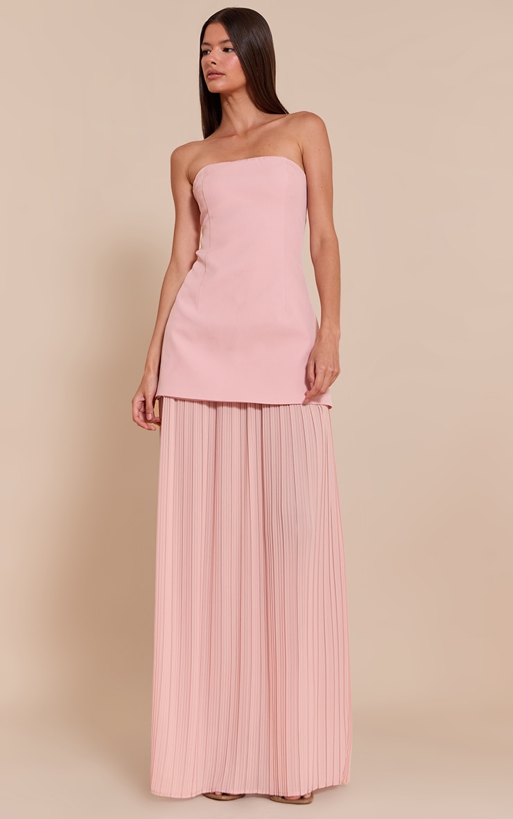 Blush Chiffon Pleated Skirt Panel Bandeau Maxi Dress image 3