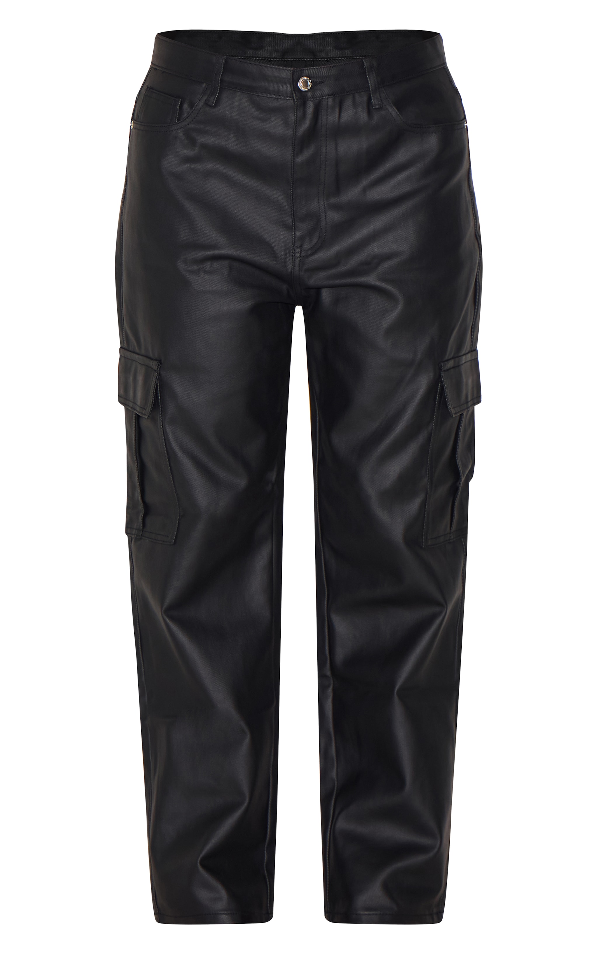 Plus Black Coated Denim Cargo Jeans image 5