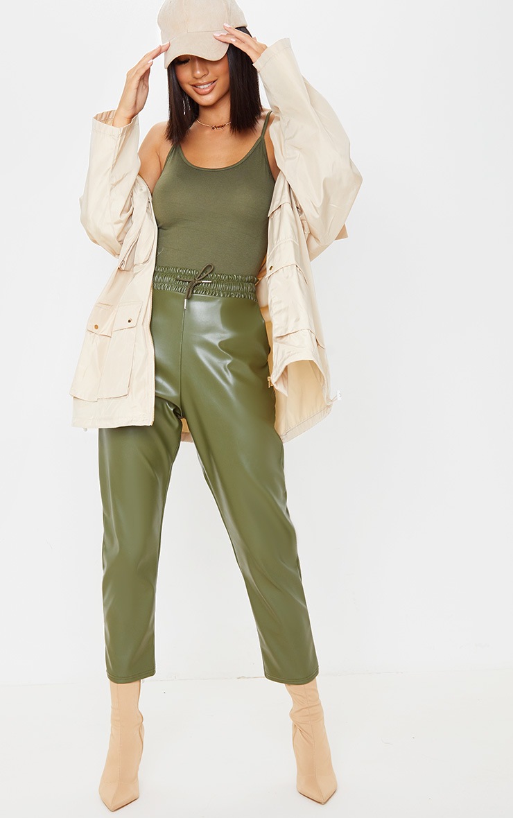 Khaki PU Track Pants